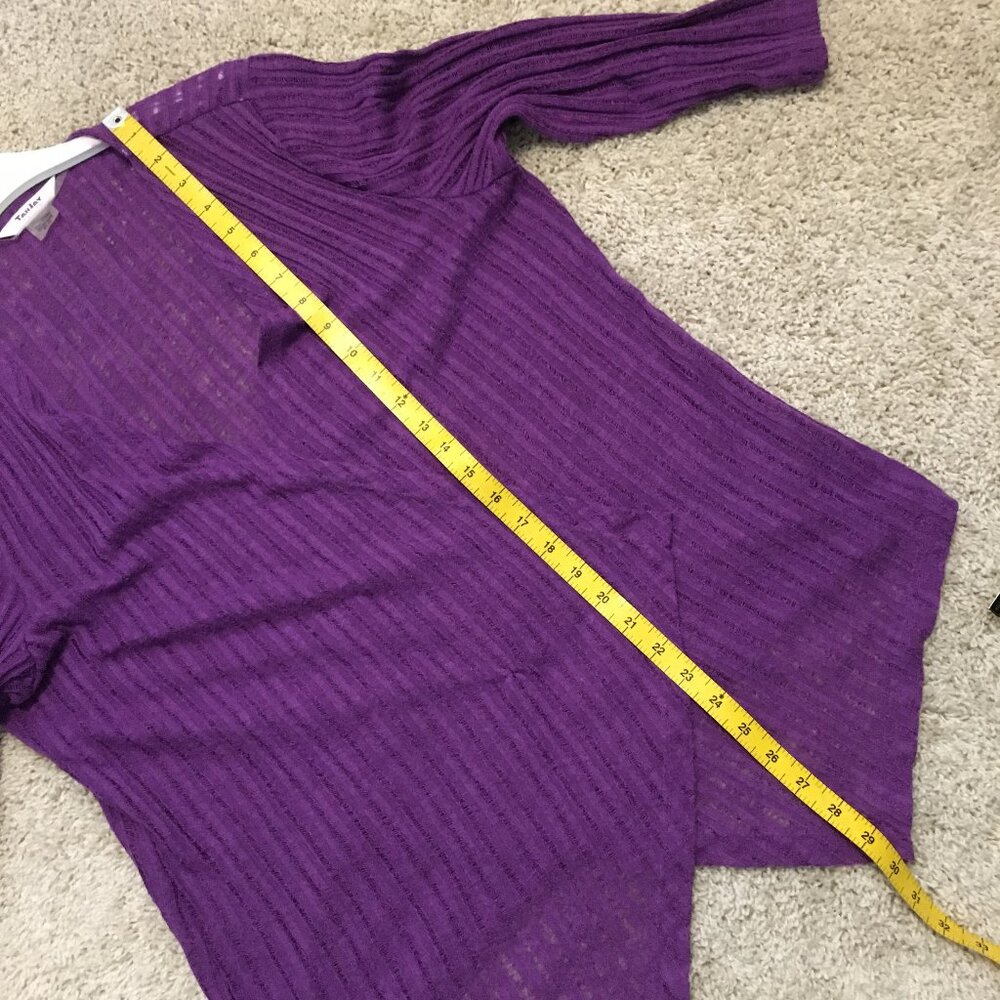 TanJay Purple Ribbed Mesh Knit Open Waterfall Cardigan Large - Picture 9 of 11